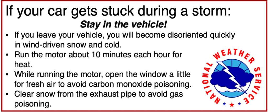 NWS tips for when you are stranded in snow.